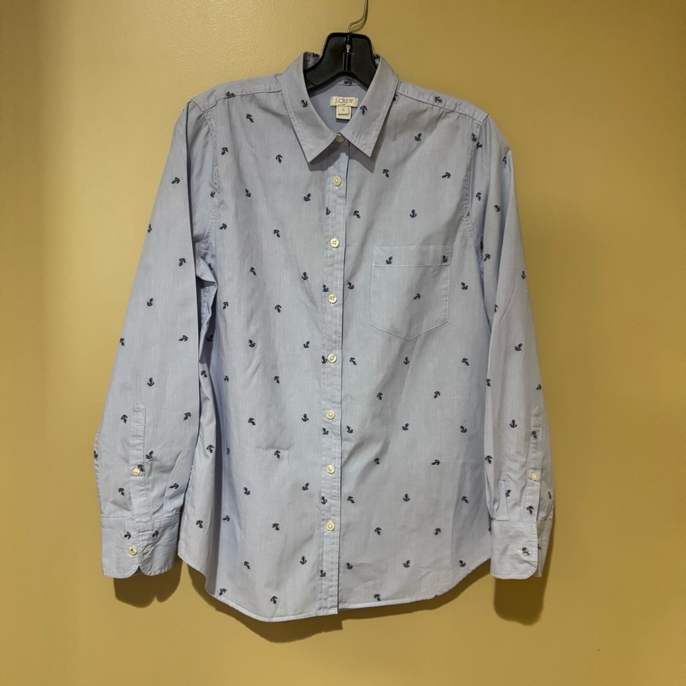 J. Crew Blue Striped Button-Down Shirt with Navy Anchor Motif